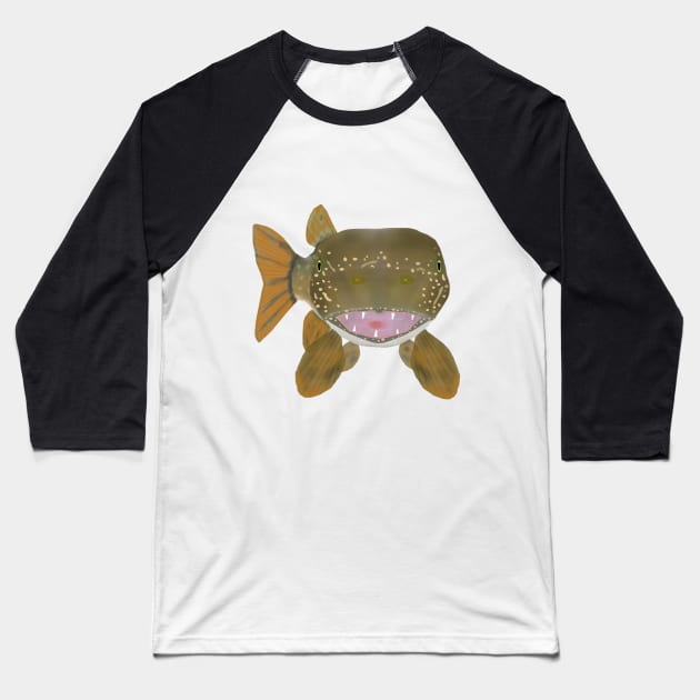 Northern Pike Fish Head Baseball T-Shirt by FishFolkArt